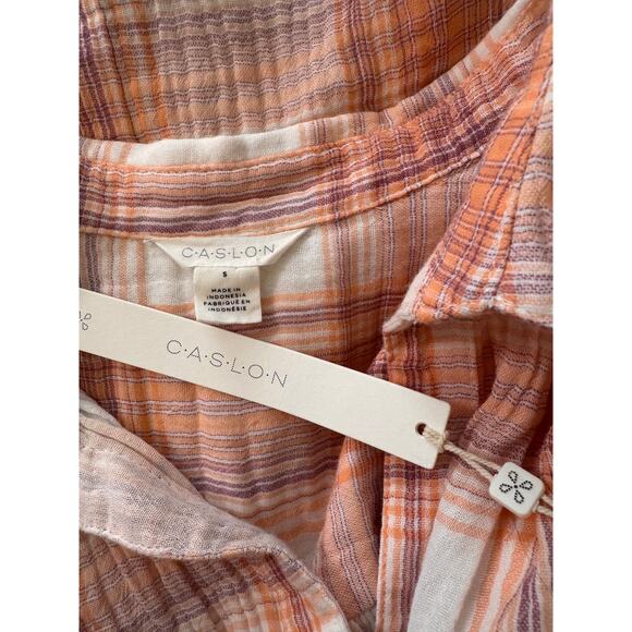 NEW CASLON NORDSTROM White Orange Plaid Short Sleeve Button-Up Shirt Size S - Picture 4 of 5